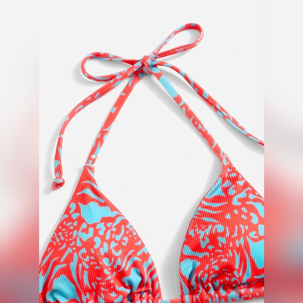 Vibrant Red & Blue Abstract Print Halter Bikini Set - Size Medium - Picture 6 of 13